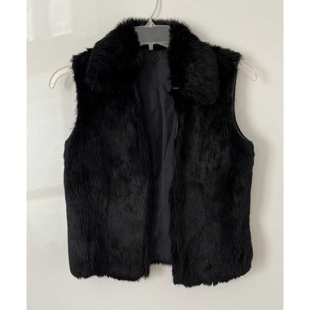 Women’s Black Faux Fur Vest with Collar - Open Front - Size S
